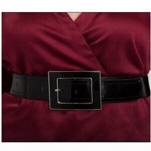 Sellier Black Patent Leather Wide Belt Glossy Square Buckle Made In France